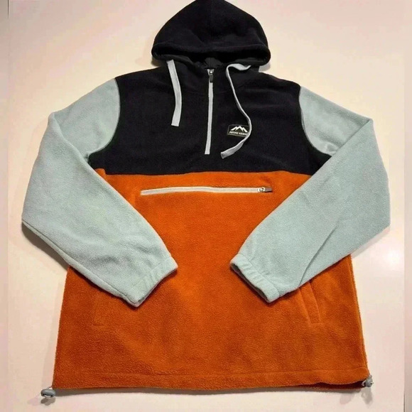 Massive Outdoors Fleece Hoodie Size Small  Orange And Blue Color Block 1/4 Zip - Picture 8 of 8